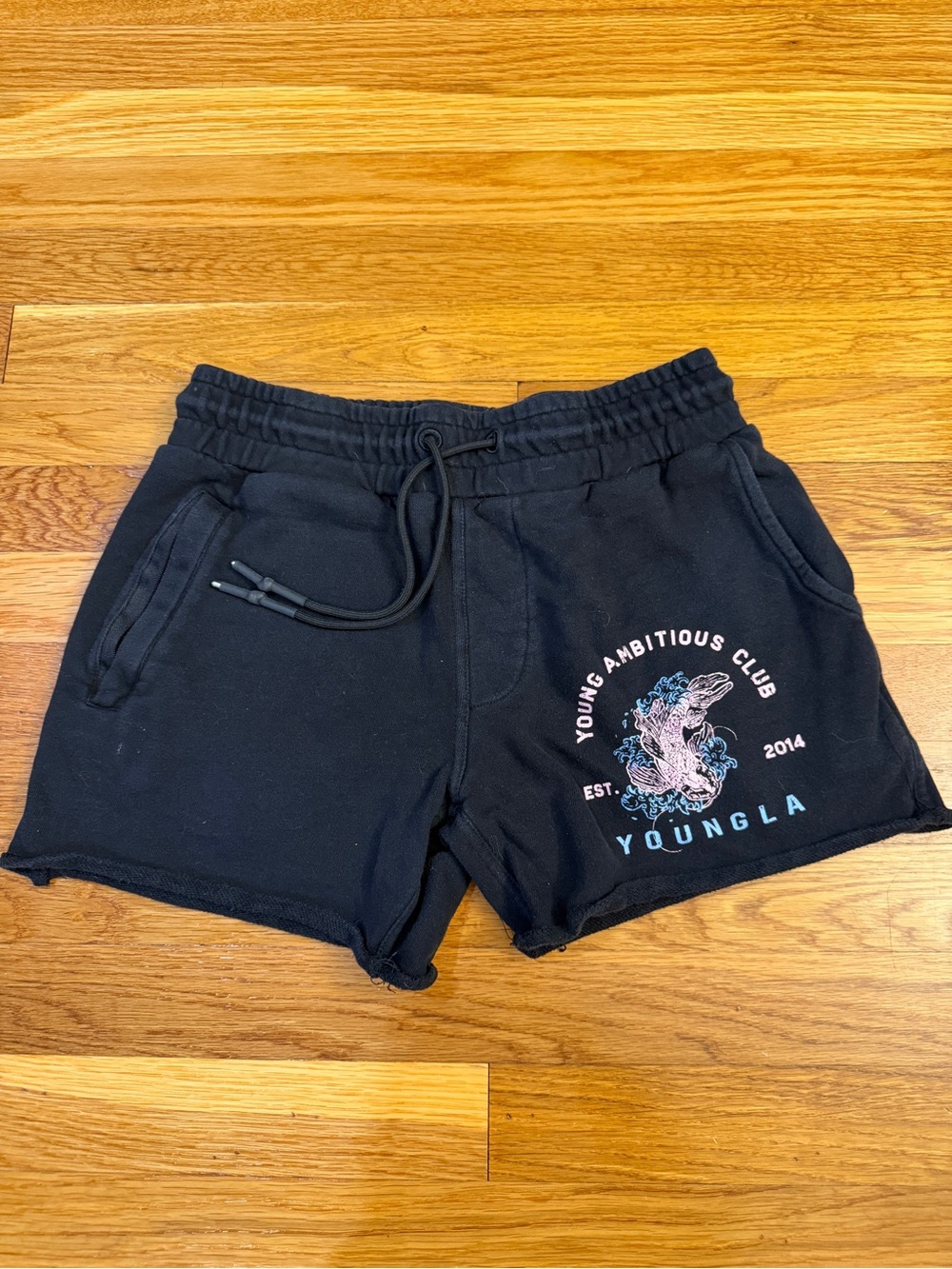 YoungLA Immortal Shorts Black with "Young Ambitious Club" graphic - Size Medium